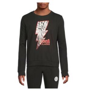 $395 NWT Cavalli Class by Roberto Cavalli Black Logo Graphic Sweatshirt Size M